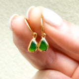 Green Sea Glass Hoops - Gold Vermeil