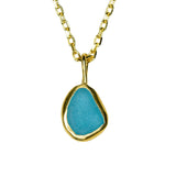 Blue Sea Glass Necklace - Gold Vermeil