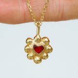 Red Sea Glass Heart Necklace, Gold Vermeil