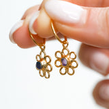 Purple Sea Glass Flower Hoops - Gold Vermeil