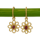 Red Sea Glass Flower Hoops - Gold Vermeil