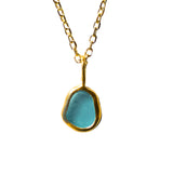 Blue Sea Glass Necklace - Gold Vermeil