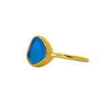 Blue Sea Glass, Gold Vermeil - Size N 1/2