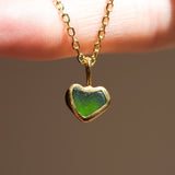 Green Sea Glass Heart Necklace, Gold Vermeil