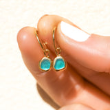 Blue Sea Glass Hoops - Gold Vermeil