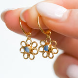 Lilac Sea Glass Flower Hoops - Gold Vermeil