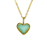 Green Sea Glass Heart Necklace, Gold Vermeil