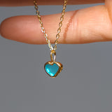 Blue Sea Glass Heart Necklace, Gold Vermeil