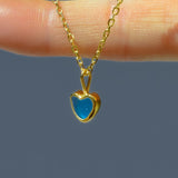 Blue Sea Glass Heart Necklace, Gold Vermeil