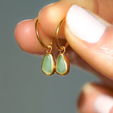 Green Sea Glass Hoops - Gold Vermeil