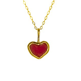 Red Sea Glass Heart Necklace, Gold Vermeil