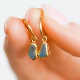 Blue Sea Glass Hoops - Gold Vermeil