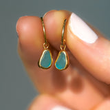 Blue Sea Glass Hoops - Gold Vermeil