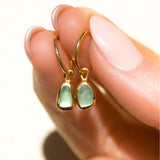 Green Sea Glass Hoops - Gold Vermeil