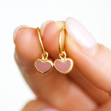 Pink Sea Glass Heart Hoops, Gold Vermeil