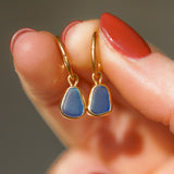 Blue Sea Glass Hoops - Gold Vermeil