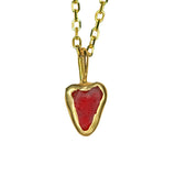 Red Sea Glass Heart Necklace, Gold Vermeil