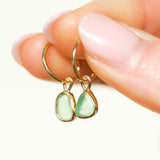 Green Sea Glass Hoops - Gold Vermeil
