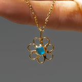 Blue Sea Glass Flower Necklace -  Gold Vermeil