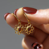 Red Sea Glass Flower Hoops - Gold Vermeil