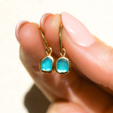 Blue Sea Glass Hoops - Gold Vermeil