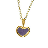 Purple Sea Glass Heart Necklace, Gold Vermeil