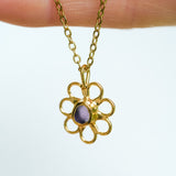 Purple Sea Glass Flower Necklace -  Gold Vermeil