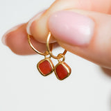 Red Sea Glass Hoops - Gold Vermeil