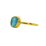 Blue Sea Glass, Gold Vermeil - Size L
