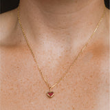 Red Sea Glass Heart Necklace, Gold Vermeil