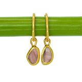 Pink Sea Glass Hoops - Gold Vermeil