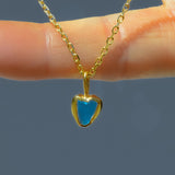 Blue Sea Glass Heart Necklace, Gold Vermeil