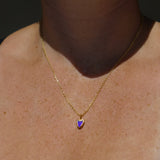 Blue Sea Glass Heart Necklace, Gold Vermeil