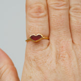 Red Sea Glass Heart Ring - Size Q