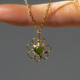 Green Sea Glass Flower Necklace -  Gold Vermeil