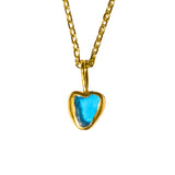 Blue Sea Glass Heart Necklace, Gold Vermeil