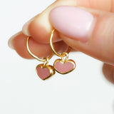 Pink Sea Glass Heart Hoops, Gold Vermeil