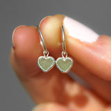 Green Sea Glass Heart Hoops