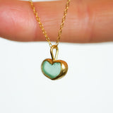 Green Sea Glass Heart Necklace, Gold Vermeil
