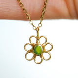 Green Sea Glass Flower Necklace -  Gold Vermeil