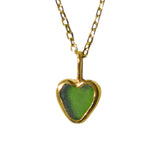 Green Sea Glass Heart Necklace, Gold Vermeil