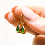 Green Sea Glass Hoops - Gold Vermeil