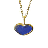 Blue Sea Glass Heart Necklace, Gold Vermeil