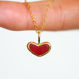 Red Sea Glass Heart Necklace, Gold Vermeil