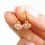 Pink Sea Glass Heart Hoops, Gold Vermeil