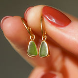 Green Sea Glass Hoops - Gold Vermeil