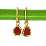 Red Sea Glass Hoops - Gold Vermeil