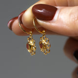 Red Sea Glass Flower Hoops - Gold Vermeil