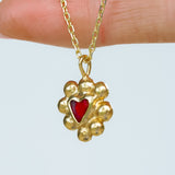 Red Sea Glass Heart Necklace, Gold Vermeil