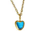 Blue Sea Glass Heart Necklace, Gold Vermeil